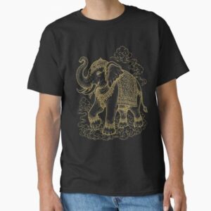 Golden White Elephant Royal Asian Line Art — graphic tee