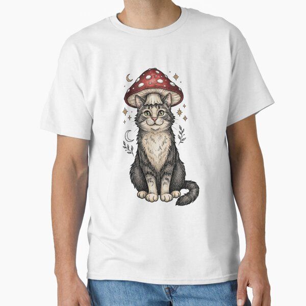 Vintage Cat with Red Mushroom