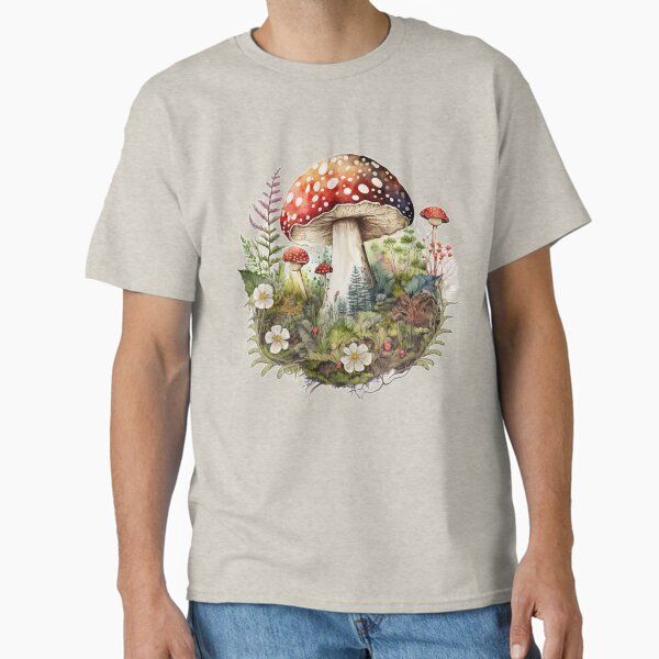 Watercolor Amanita Muscaria Red Mushroom with Wildflowers