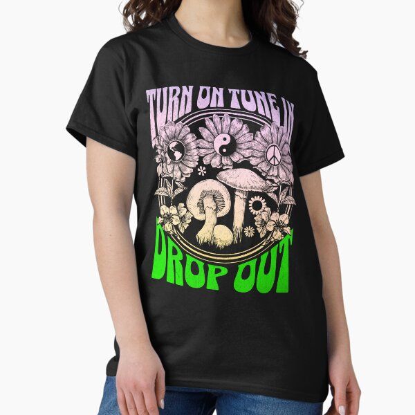 Turn On Tune In Drop Out Mushrooms Peace Sign Ying Yang Retro Vintage