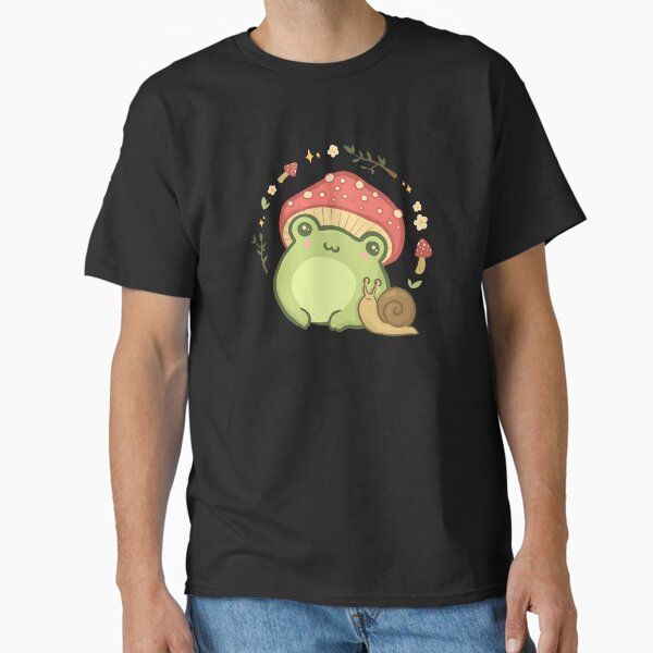 Cute Kawaii Frog with Toadstool Mushroom Hat and Snail: Cottagecore Aesthetic Love