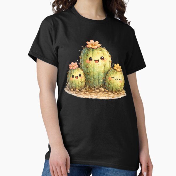 Kawaii Cactus Family Illustration – Cute Desert Cacti with Tiny Flower Blooms